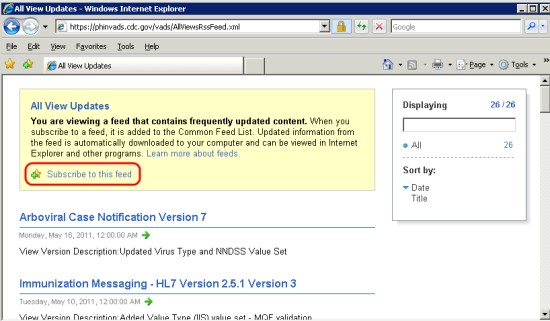 Internet Explorer 7 RSS View